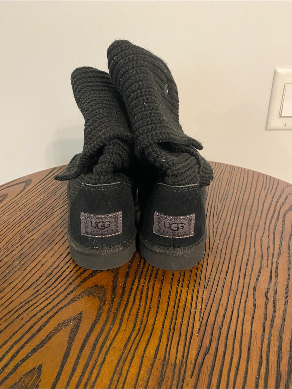 UGG Black Knit Suede Fold-Over Cuff Boots
